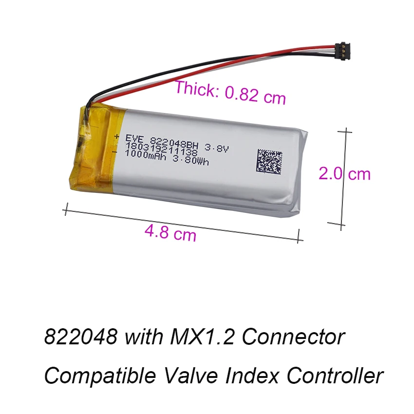 XINJ 3.8V 1000 mAh 822048 Thermistor 3 Wires Polymer Li Lipo Battery 3Pin MX1.2 Connector Compatible For Valve Index Controller