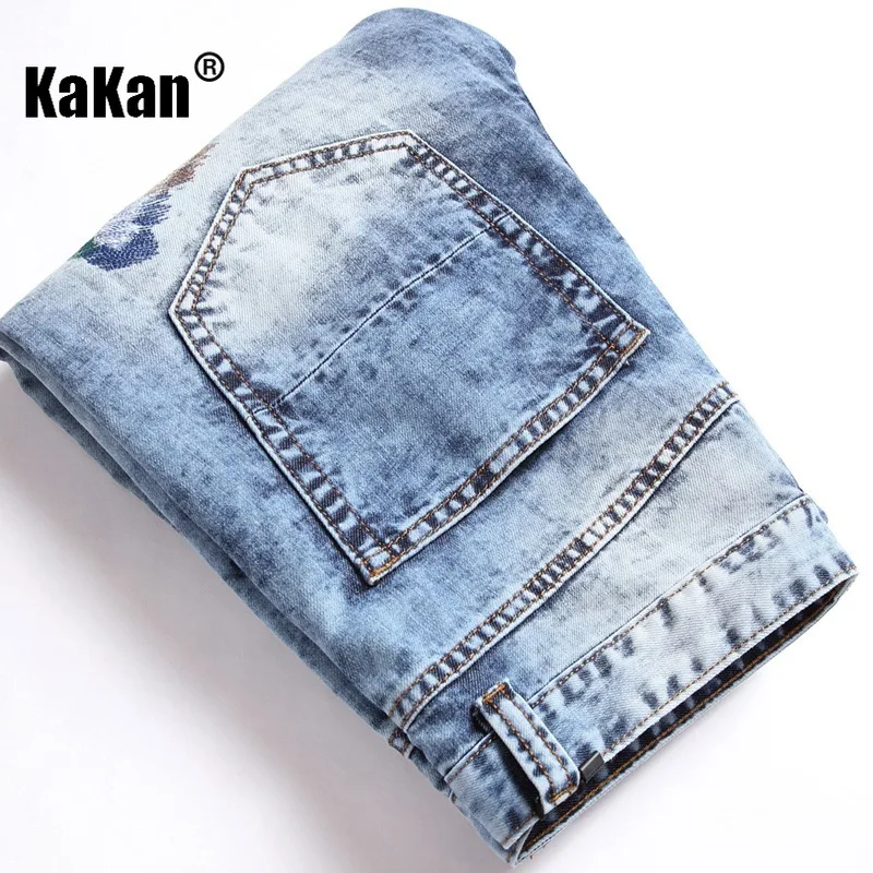 Kakan - New Colorful Embroidered Random Thread Broken Hole Jeans for Men, Personalized Small Leg Pants K19-8841