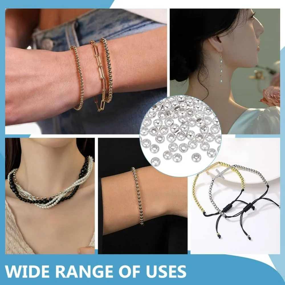 300 Buah 3Mm Manik Pengatur Jarak Manik Bulat Halus Perhiasan Manik Perak Manik Pengatur Jarak Kuningan Kecil Manik Longgar Manik Bola Logam Manik