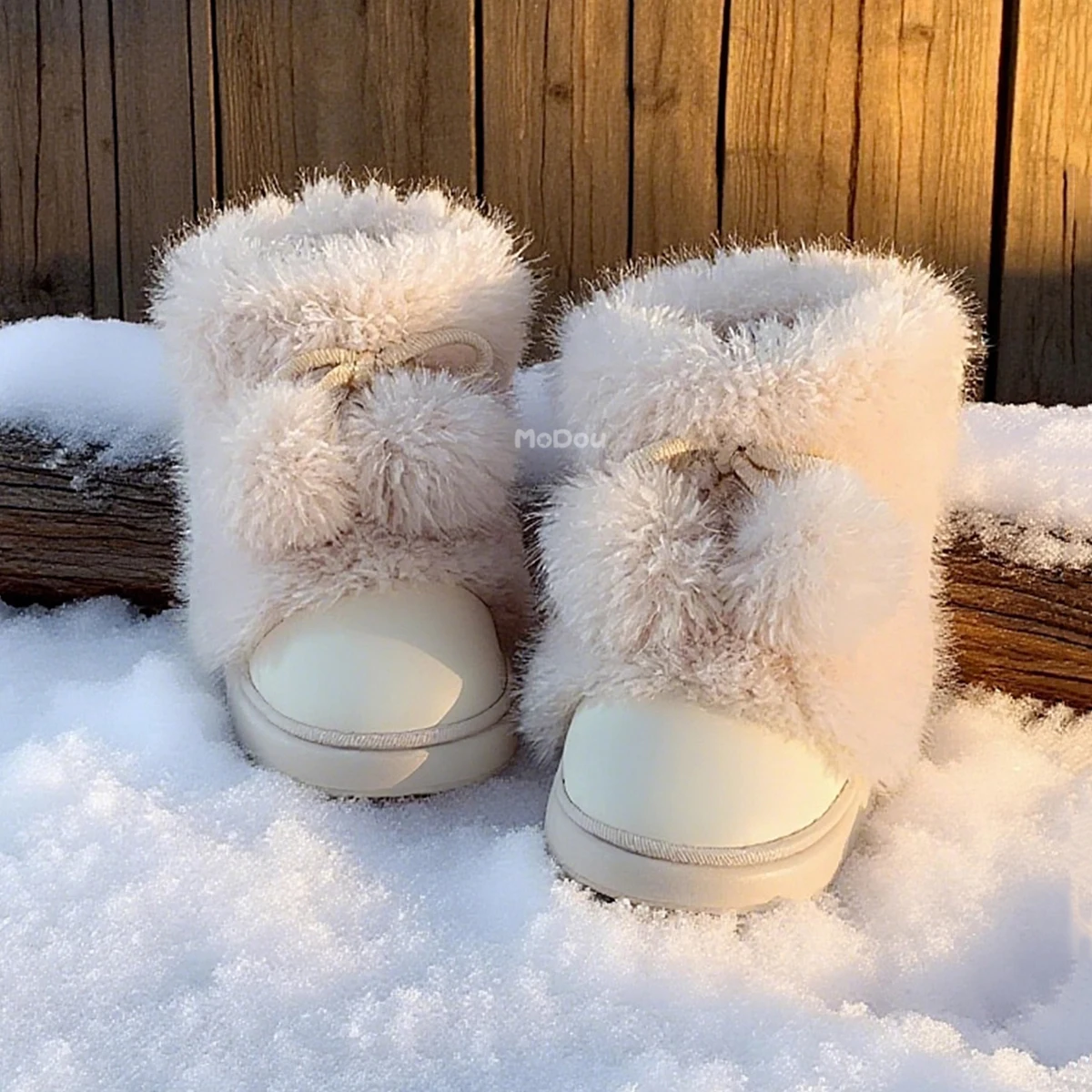 Hiver nouvelles bottes de neige chaudes 2025 conception de fourrure femmes bottes courtes antidérapantes légères confortables enfant maison pantoufles chaussure haute