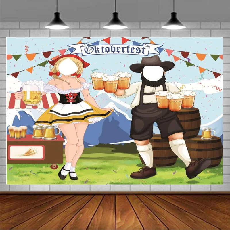 Oktoberfest Photo Door Photography Backdrop Bavarian Flag Pennant Banner For German Oktoberfest Party Background Decorations