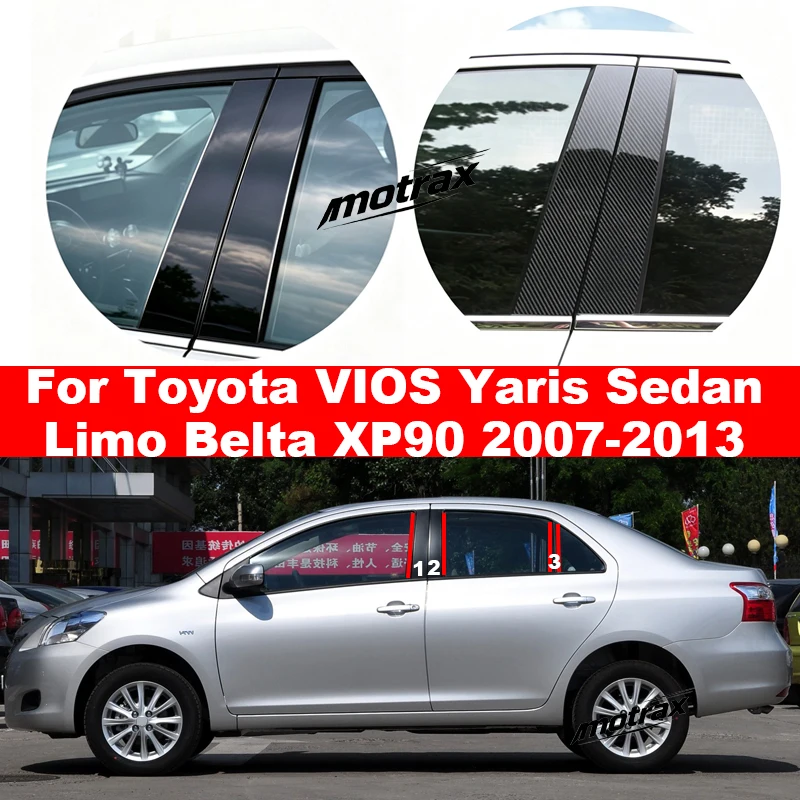 Car PC Material Pillar Post Cover Door Trim Window Molding Sticker for Toyota VIOS Yaris Sedan Limo Belta XP90 2007-2013