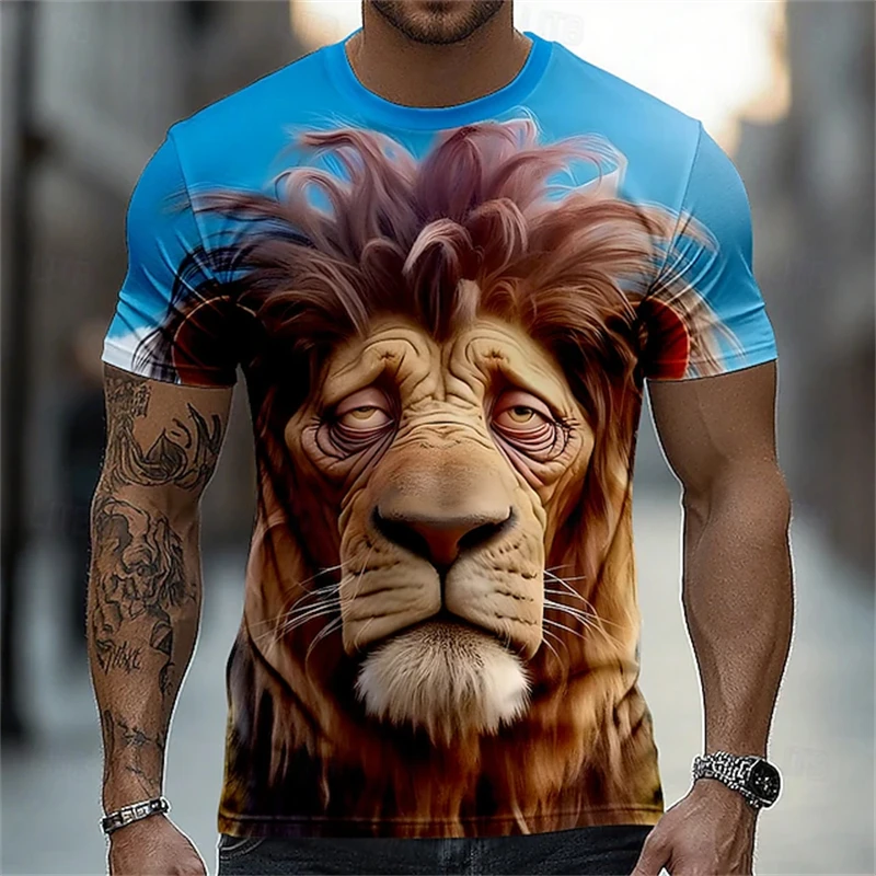 New Fashionable Lion 3D Printed T-Shirt Men's & Women's Summer Casual Short Sleeve Wolf Tiger Lion Animal Print Pullover