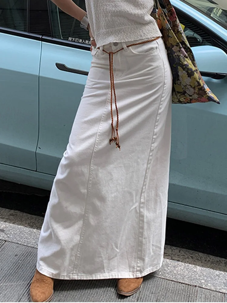 Casual High-waist Split Skirt Women Fashion H-line Pocket Skirt Harajuku Denim Long Skirt Midi Mid-Calf Half-skirt Tide Summer