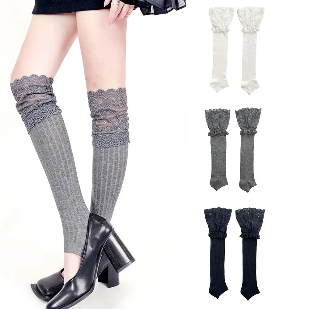

Fashion Cotton Over Knee Stockings Japanese Style Lolita Lace Boot Thigh Sock Breathable Solid Color Long Tube Socks Women