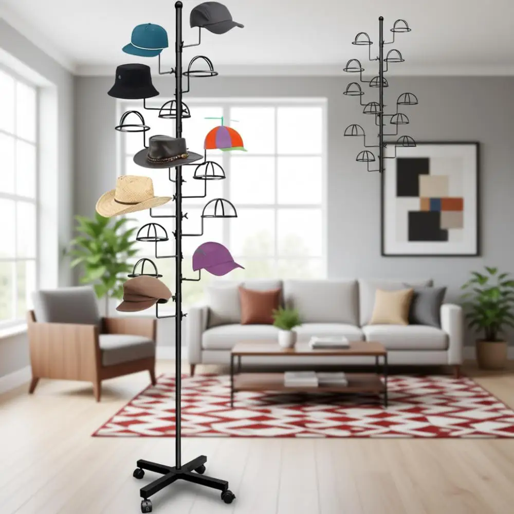 

15-Hook Metal Hat Rack Stand, Customizable Circular Hooks for Display and Storage