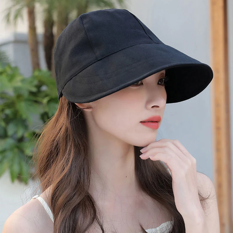 RICYGVM Women Sun Hat Fashion Large Brim Fisherman Hats Solid Color Duck Tongue Cap Girl Spring Summer Outdoor Sunscreen Visors