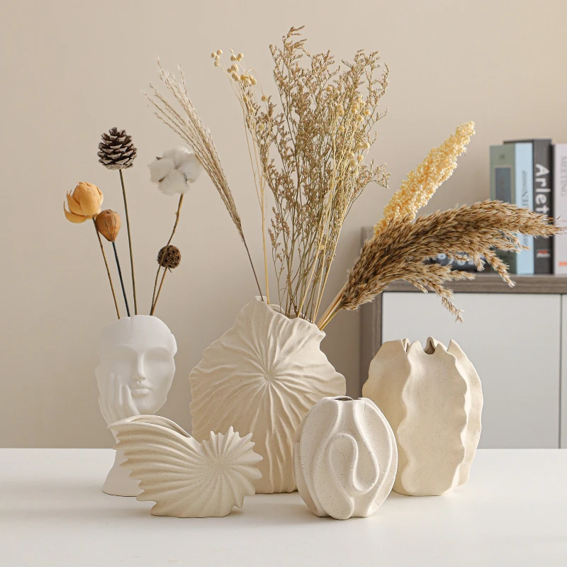 Matte White Ceramic Vase Nordic Ornament Vase Home Living Room Decoration Flower Arrangement Sketch Props Desktop Decoration