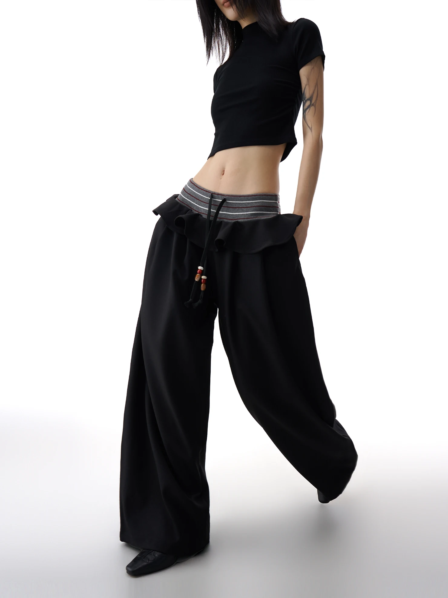 

Женские повседневные брюки с широкими штанинами и вязаными вставками в стиле ретро, новинка весеннего сезона, с цветочным принтом, прямого кроя, на эластичной талии