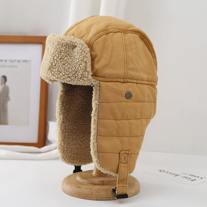 Winter Thick Warm Ear Protection Hats Bomber Hat Unisex Men Women Solid Earlfap Windproof Beanie Cap With Fleece