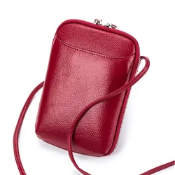 Genuine Leather Women's Mobile Phone Bag Single Shoulder Messenger Purse Fashion All-match Cowhide Casual Crossbody Small Bag