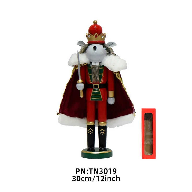 2025 Years New 30CM Cloak Mouse Nutcracker King Wooden Crafts Lotus Cartoon Christmas Decoration Desktop Ornaments