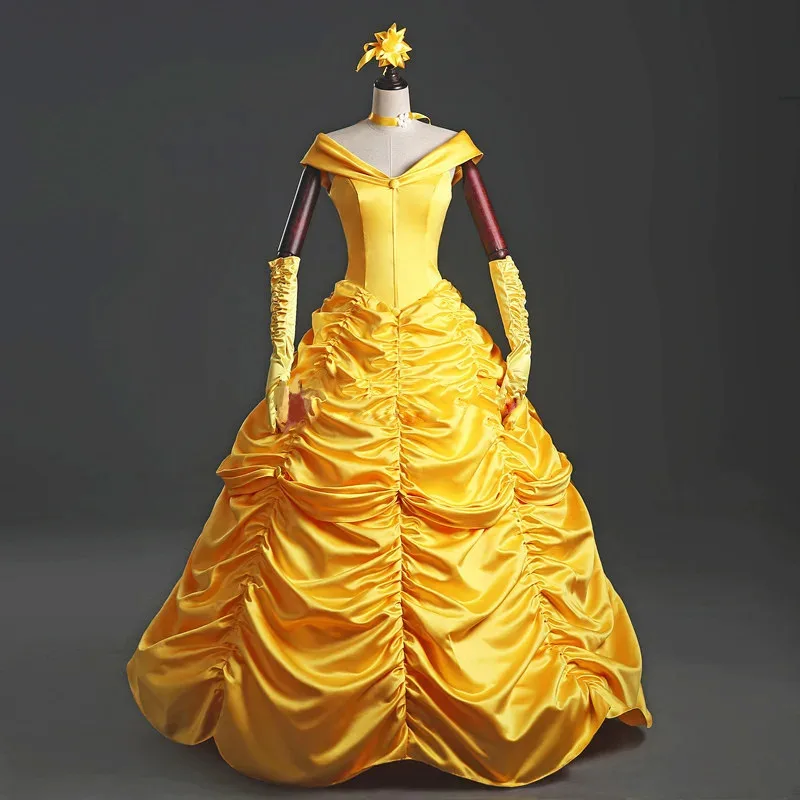 

2025 New adults cosplay christmas womens princess ball gown beauty and the beast belle costume for kids dress yellow gow ★★★