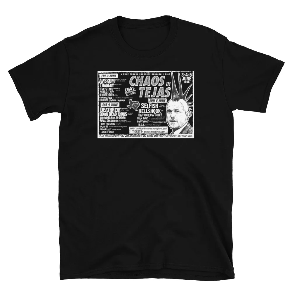 Camiseta negra de algodón con núcleo duro de Thrash, camiseta negra, Tejas, George, Bush, Punk, Rock, Chaos, nuevo