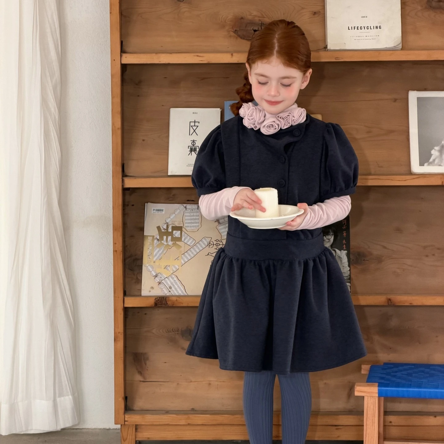 Girls' Dress 2026 Autumn and Winter New Children's Clothing Korean Style Girl Baby Short Sleeve Round Neck Buckle Dress