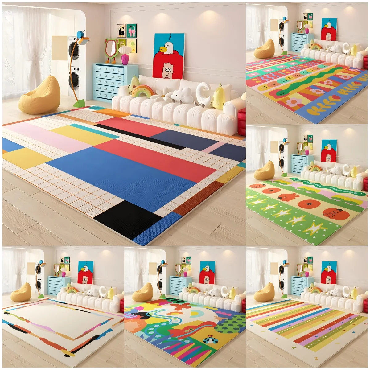 VIKAMA Small Fresh Loop Pile Carpet Living Room Dopamine Sofa Tea Table Dirty Resistant Household Carpet Home Decoration