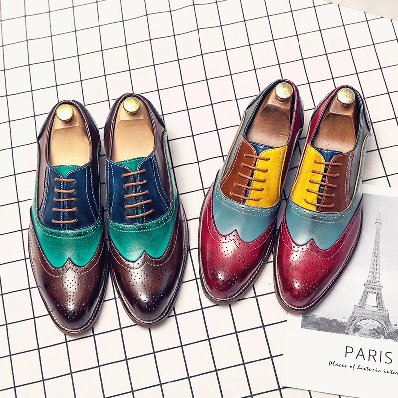 

Мужские туфли-броги, трендовый дизайн с цветными блоками, роскошная брендовая мужская кожаная повседневная обувь, новые модельные туфли высокого класса, большой размер: 38-48