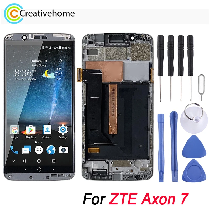 AMOLED LCD Screen For ZTE Axon 7 A2017 A2017U A2017G Phone Display and Digitizer Full Assembly Replacement With Frame