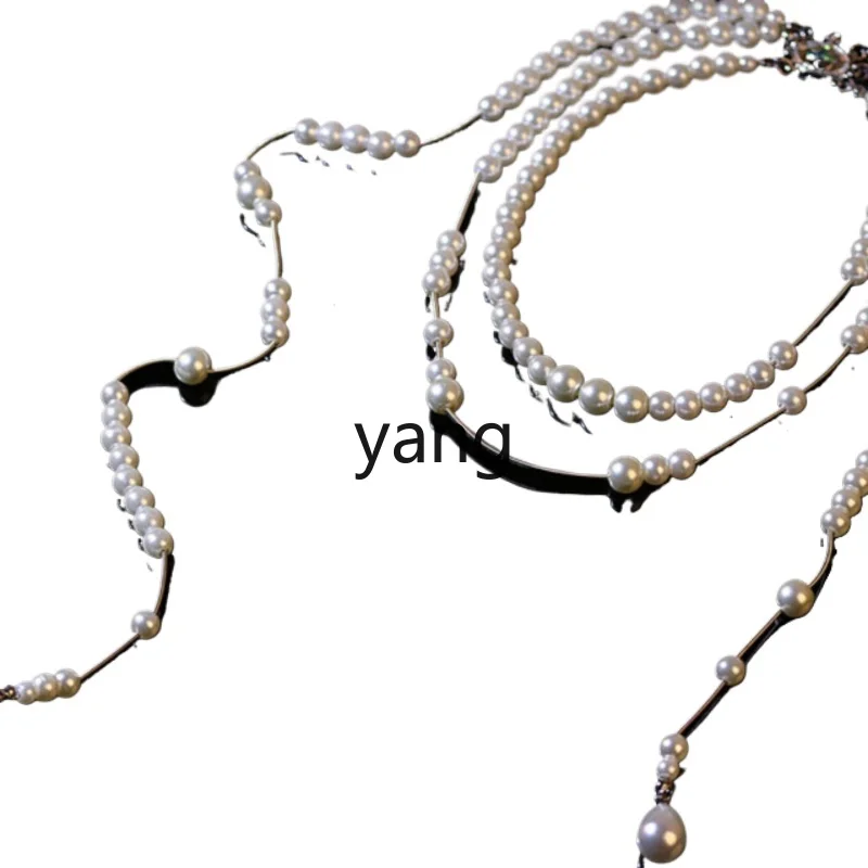 YJQ autumn and winter long pearl multi-layer fringed Internet celebrity necklace niche high-end asymmetric sweater chain