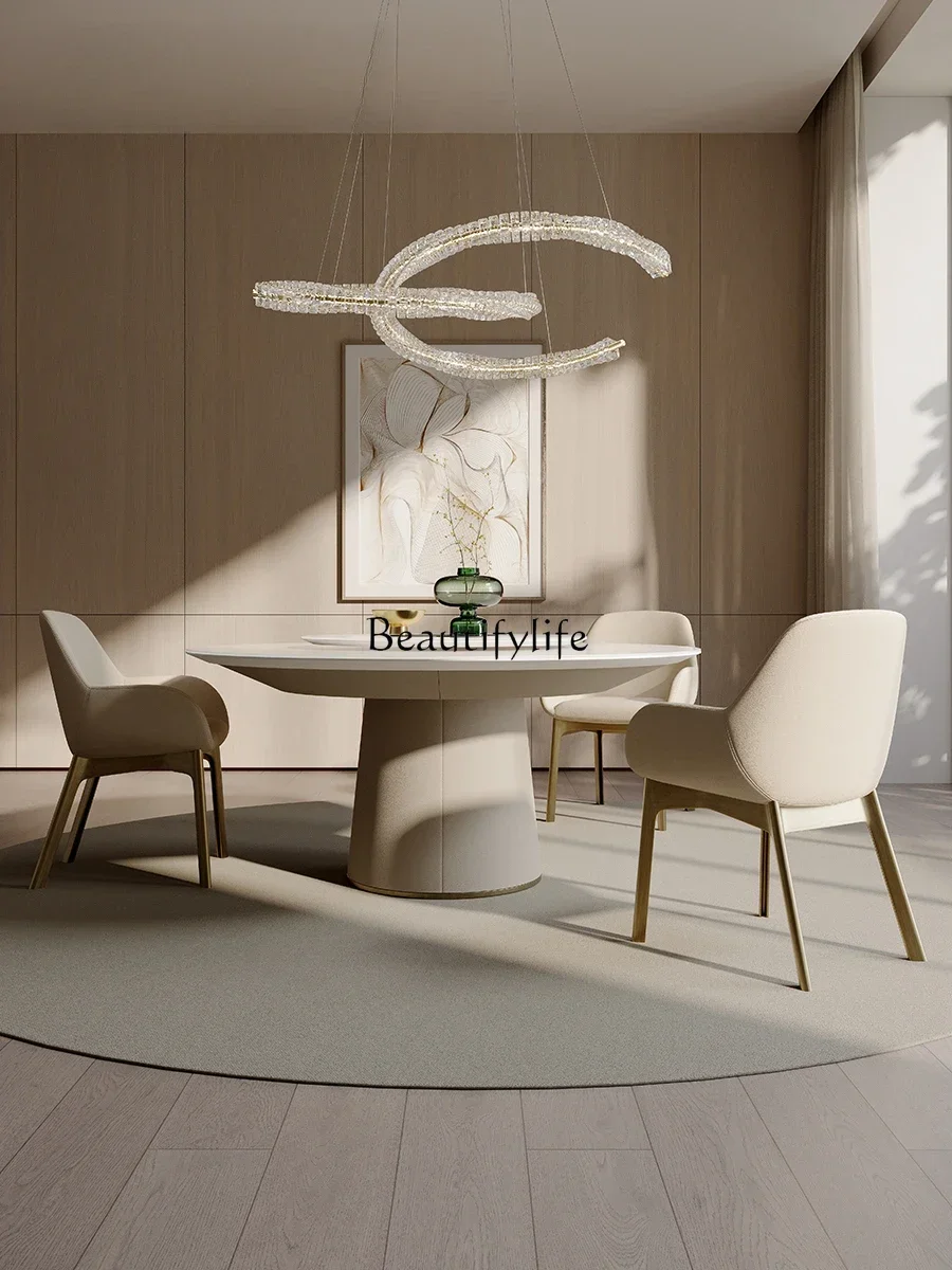 HYS High-end atmospheric induction cooker luxury stone dining table villa household large flat electric round dining table
