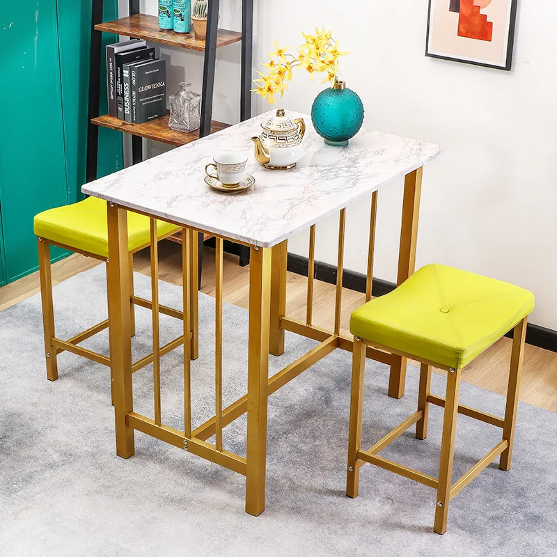 Dining table combination table and chairs household small apartment rectangular imitation marble table dining