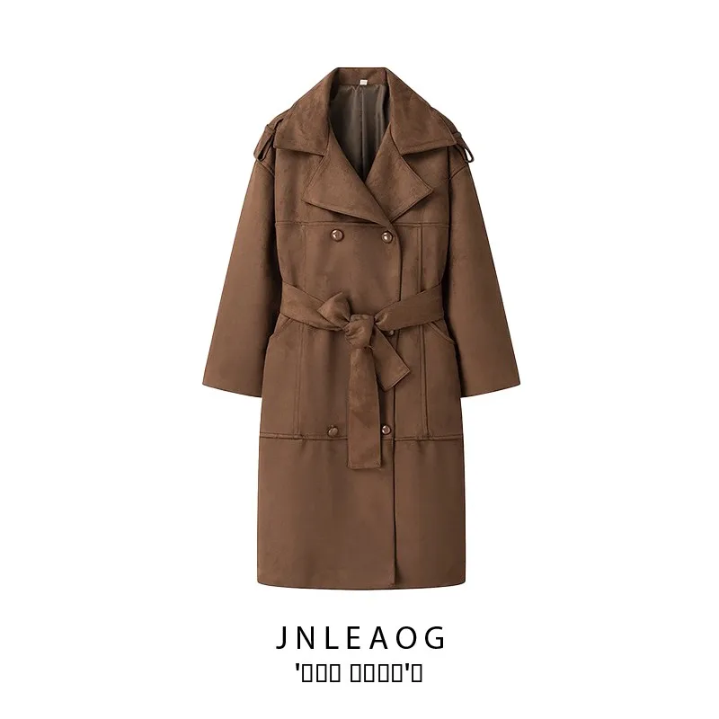 

JNLEAOG Autumn New Women's Faion Sensation Long Sve Simple Match All Leather Velvet Coat Street Sle Polyester Fiber