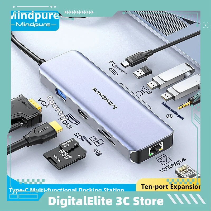 

Многофункциональная док-станция расширения Mindpure Type-C для ноутбука, интерфейс MacBook, USB-концентратор, совместимый с Windows, IOS и другими системами