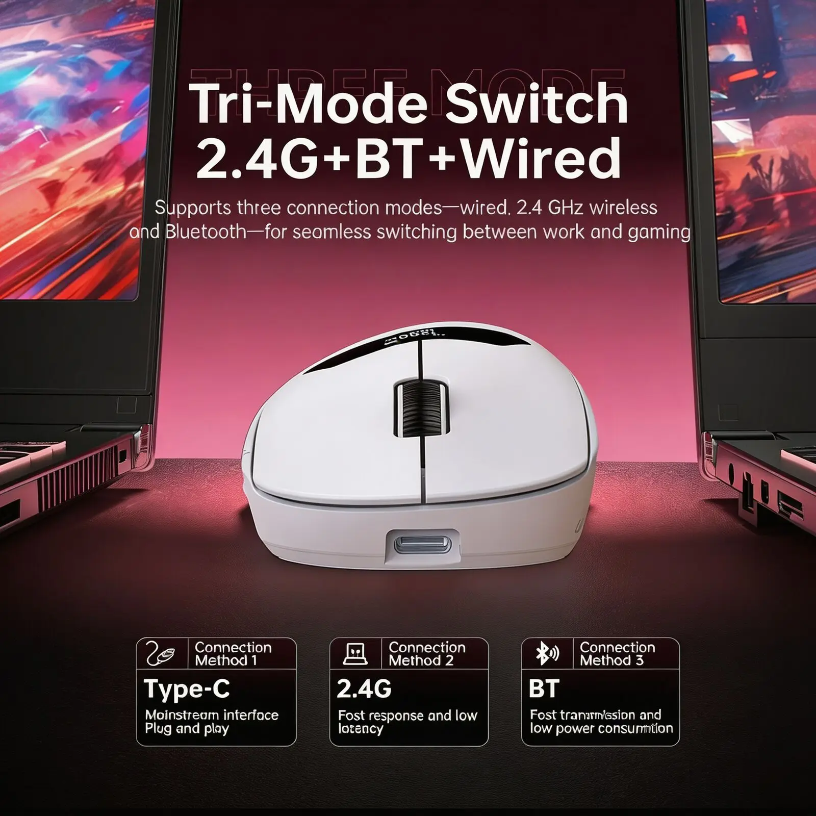 Tri‑Mode Wireless Gaming Mouse PAW3311 Sensor 65g Ultra‑Lightweight Mouse With OLED Smart Display RGB Magnetic Charging Dock PC