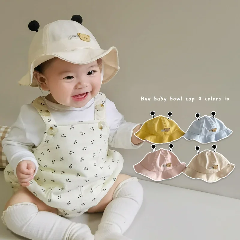 Infant Baby Boy Girl Bucket Hat Fashion Bear Bee Fishmen Hat for Toddler Boy Girl Spring Autumn Sun Shade Hat for 0-2 Year Kid