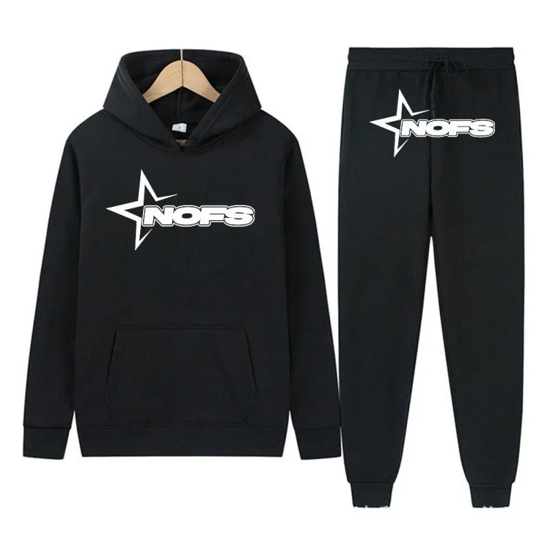 

2025 Cross border E-commerce Y2K New NOES Hoodie Set Printed Sweatshirt Two Piece Set Gothic Punk Rock Clothing Street Clothing