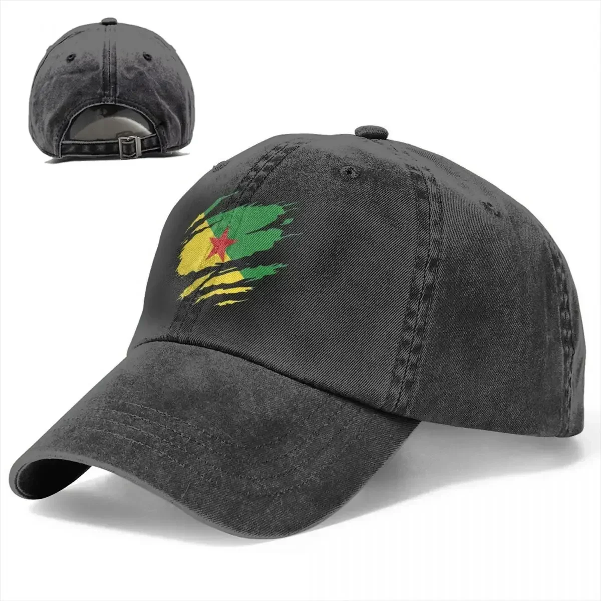 Torn Style Guyana Flag Baseball Caps Distressed Denim French Guiana Sun Cap Men Women Outdoor All Seasons Travel Adjustable Hats