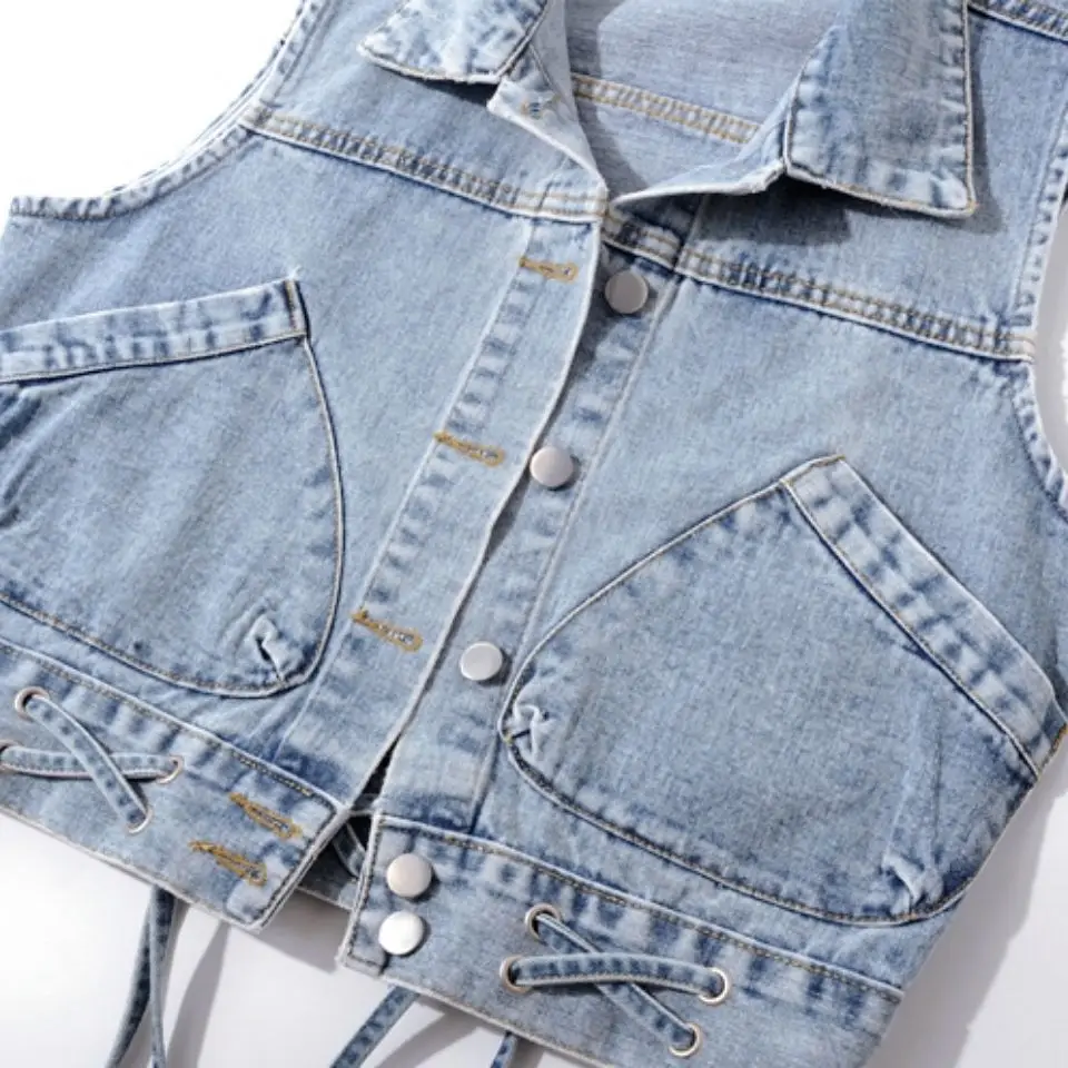2025 spring and autumn new Korean straps denim vest women's short  jacket vest top  chalecos para mujer coats