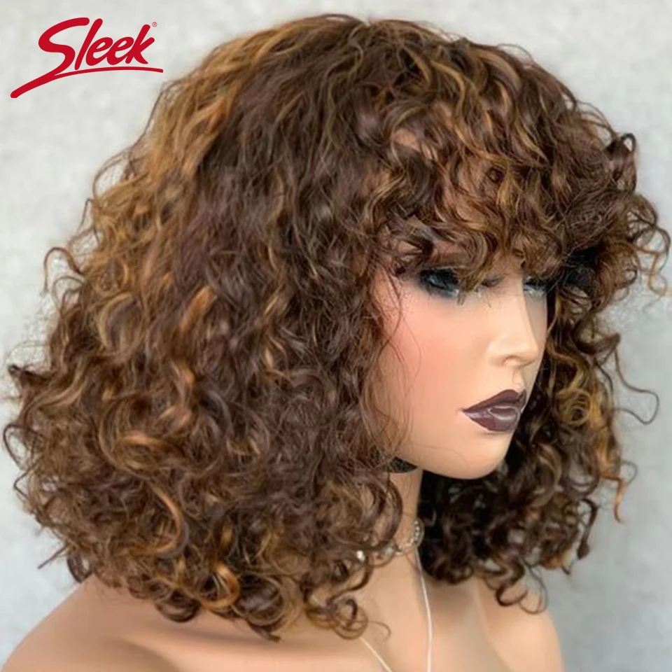 

Jerry Curly Short Pixie Bob Cut Human Hair Wigs With BangsGlueless Wig Highlight Honey Water Wave Blonde Colored Wigs For Women