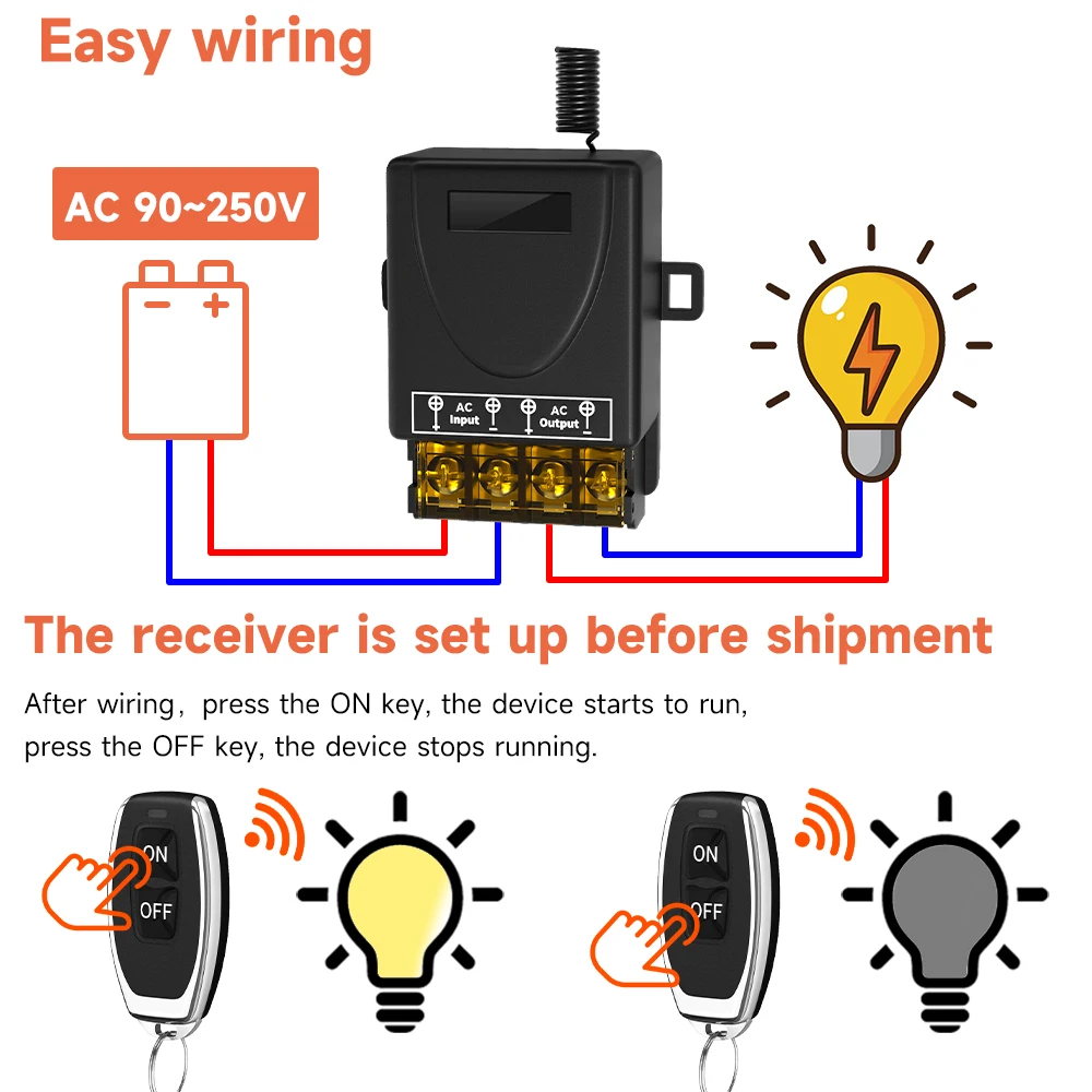 Cerhot Wireless Remote Control Switch On-off High-power 30A Wide-voltage AC 85-265V Long-distance RF433 Remote Control 3000M