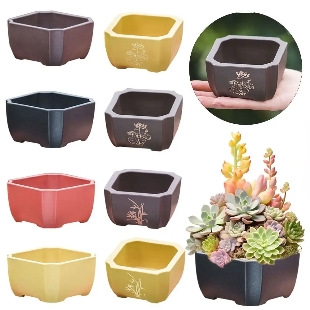 Simple Imitation Purple Clay Flower Pot Colorful DIY Plastic Pot Durable Thick Bonsai Succulent Basin Home