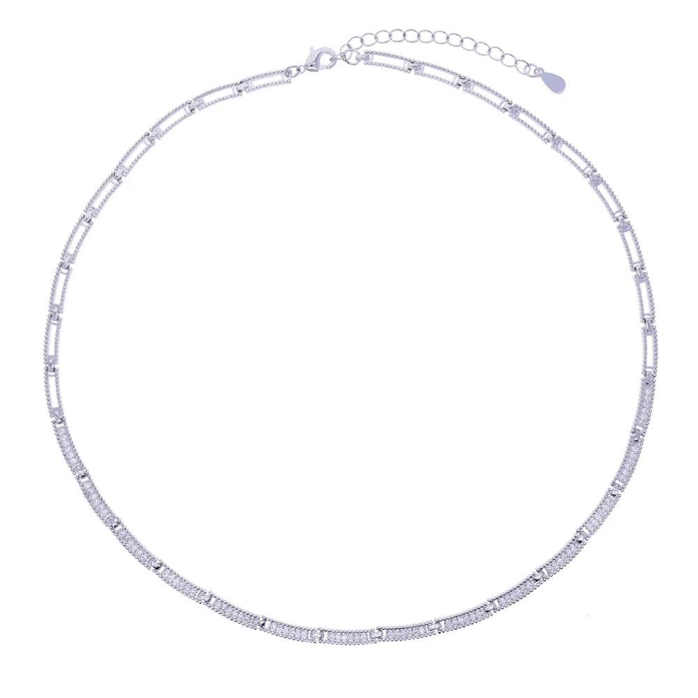 New Geometric Plain CZ Bling Bar Charm Tennis Necklaces for Women Micro Paved Cubic Zirconia Gold Color Party Fashion Jewelry