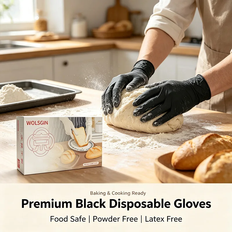 Blue/White/Black Disposable Synthetic Nitrile Gloves, Food-Grade Household Gloves, Suitable for Food Handling, Cleaning.