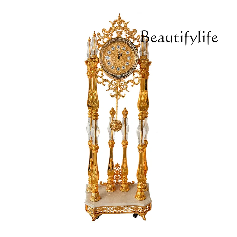 

European living room imported mechanical floor clock villa club crystal carved seat clock German vertical clock