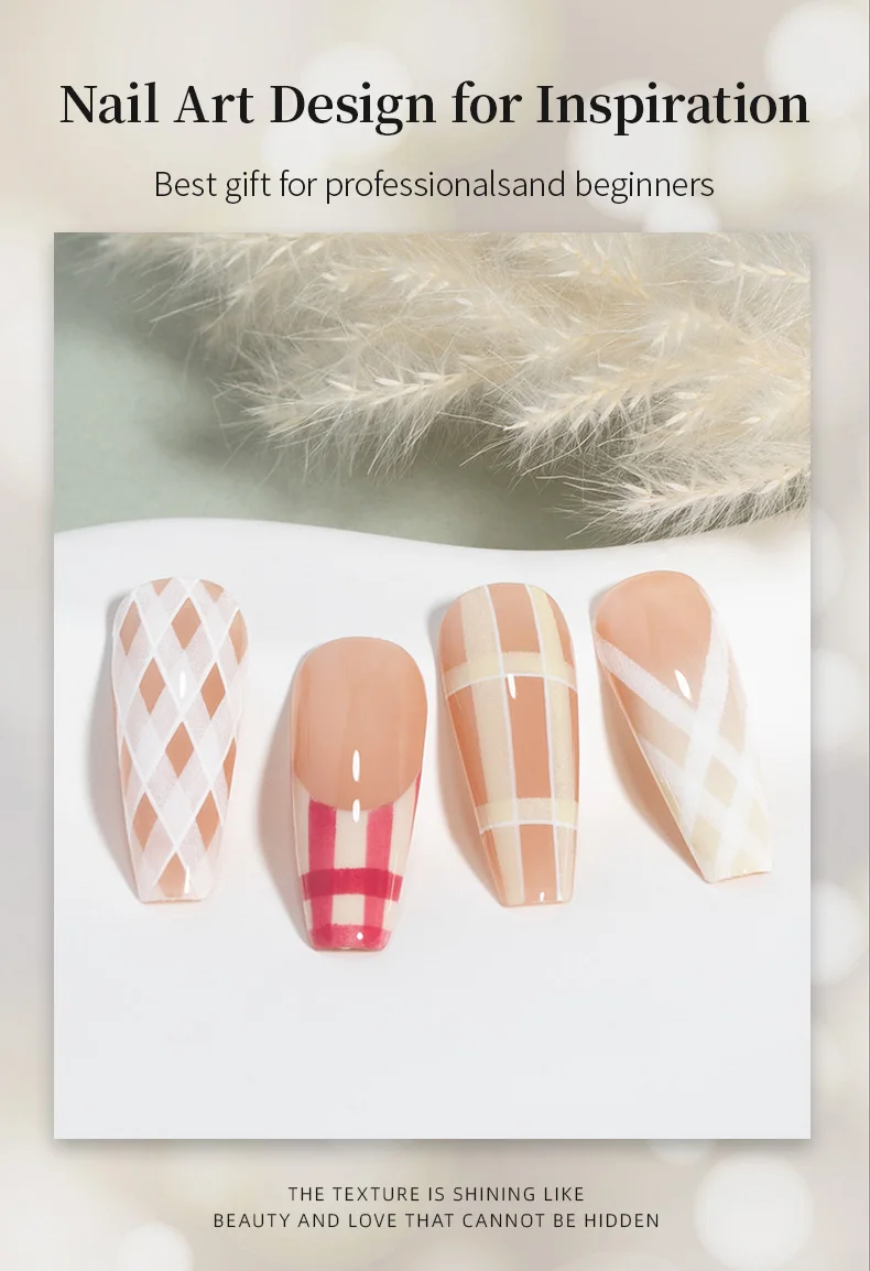 1/2/5-teiliges französisches Plaid-Nagelkunst-Pinselset, ultrafeiner Liner-Flachpinsel für Gittermuster, UV-Gel, French-Tip, Ombre, Salon, Heim-DIY – Detail 8