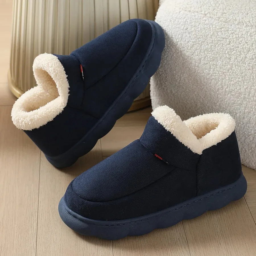 Plush Flat Men Slippers Winter Outdoor Fluffy Warm Men Cotton Cozy Boots Indoor Fashion Casual Fur Cozy Furry Men Shoes