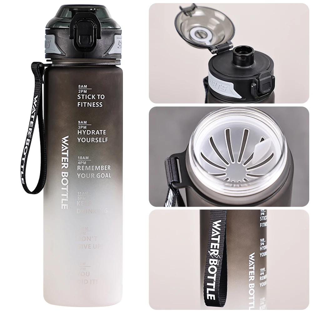 1L Water Bottle with Time Marker Gradient Matte Motivational Water Bottle Drinking Water Bottle for Outdoor Sports and Fitness