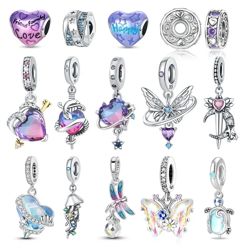 

Silver 925 Colored Zircon Heart-shaped Pendant Beads Diy Charm Original Charms Bracelet Fine 925 Silver Jewelry for Women Gifts