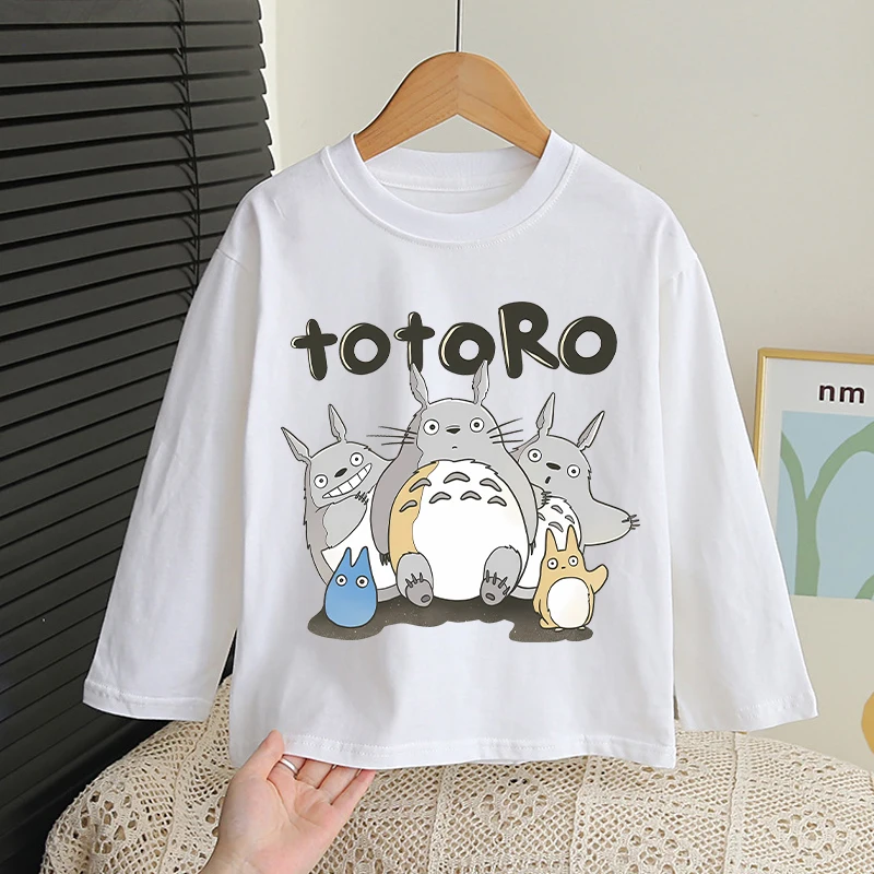 Totoro Kawaii Long Sleeved T-shirt Anime Cartoon Cute T-shirt Students Outdoor Sports T-shirts Autumn Fashion Base Layer Gifts