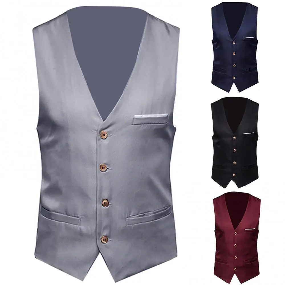 Chaleco de traje Formal para hombre, chaleco de negocios de un solo pecho, Color sólido