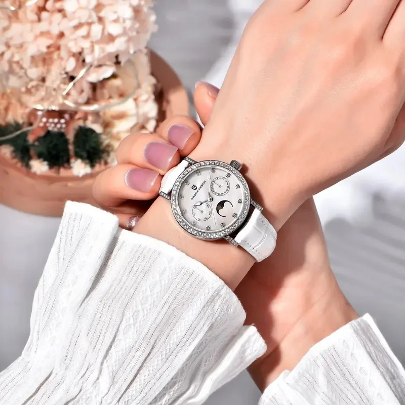 PAGANI DESIGN Women Quartz Watch Waterproof Small Second Sapphire Crystal Calendar Moon Phase Multifunction Wristwatch view 5