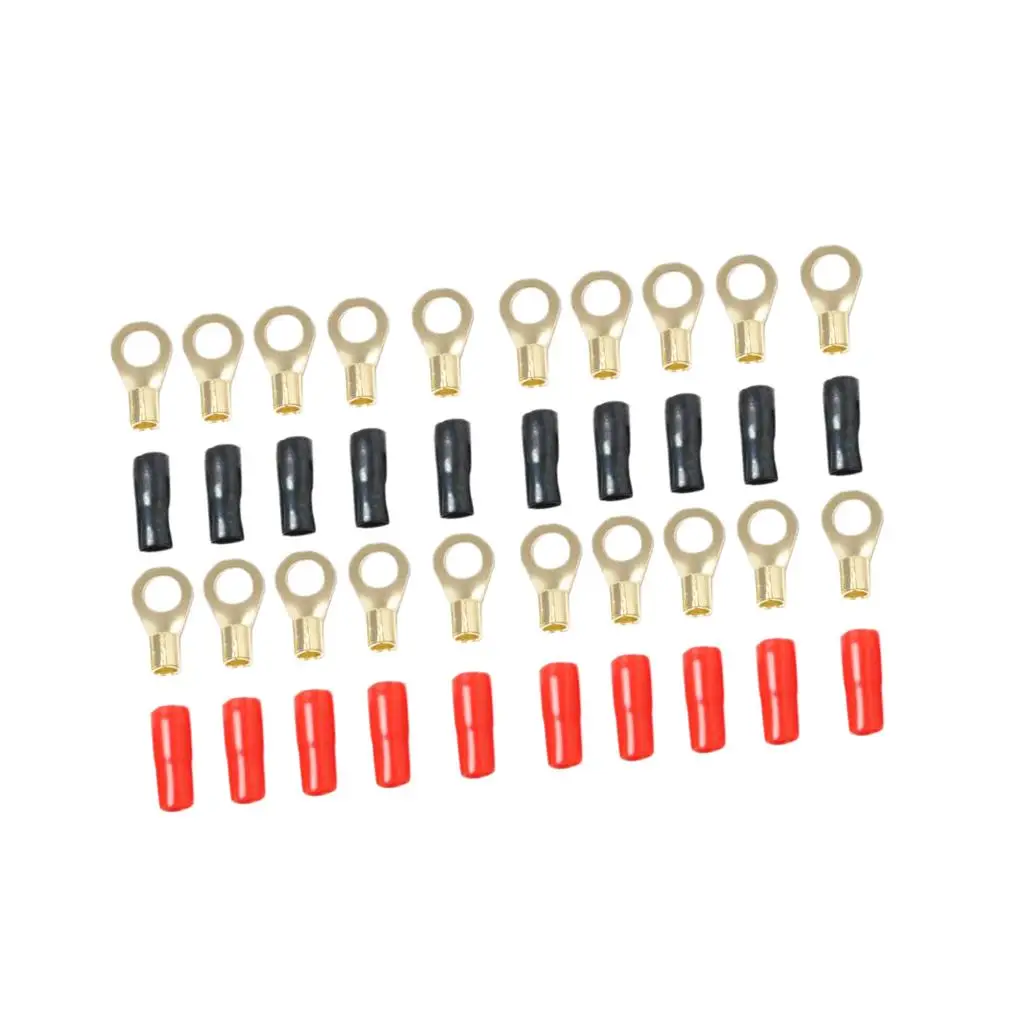 10 Pairs 8 AWG Car Audio Ring Terminal Wiring Connector Gold-plated Durable