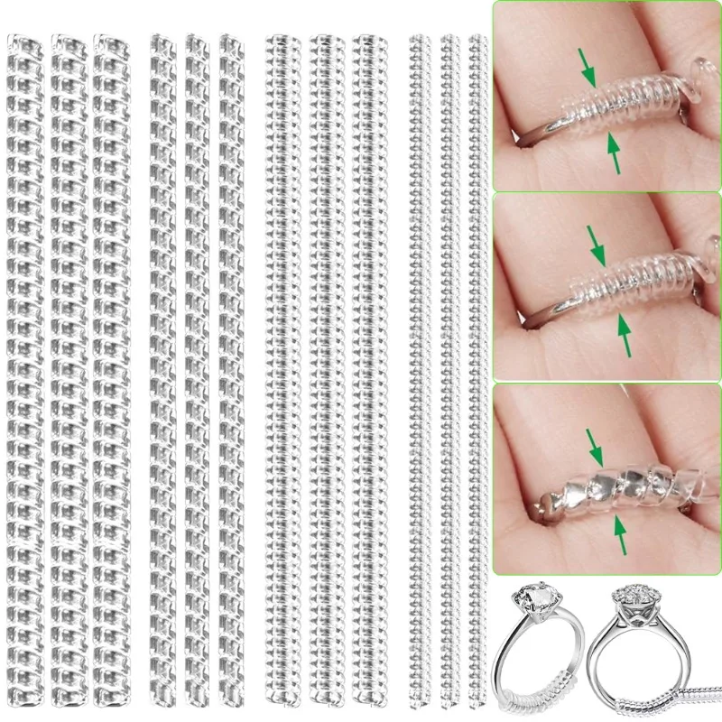 

4 шт., прозрачный регулятор размера кольца, пружинное кольцо, инструменты для уменьшения размера, эластичная застежка, затяжка, инструмент для изменения размера, защита для ювелирных изделий