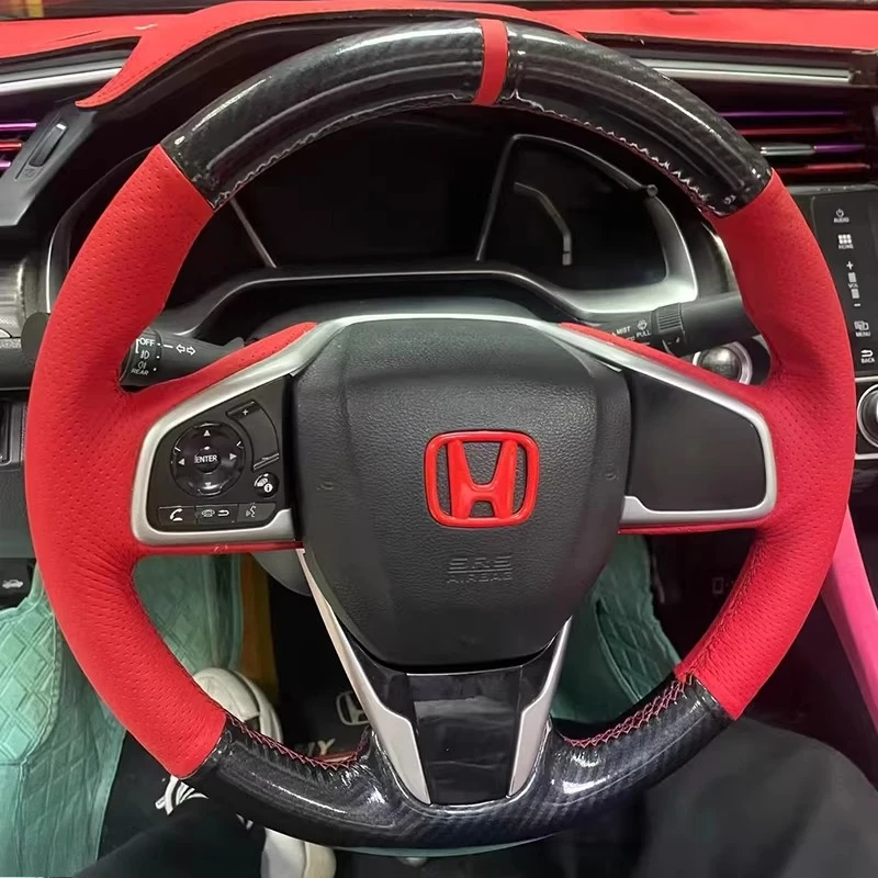 

For Honda Civic 10 2016-2021 CRV 2017-2021 Clarity 2018-2021 Hand-Stitched genuine Leather carbon fibre car Steering Wheel Cover