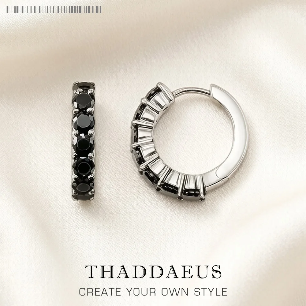 Creole Black CZ Hinged Hoop Earrings Gift In 925 Sterling Silver Europe Style Glam Trendy Fine Jewerly For Women