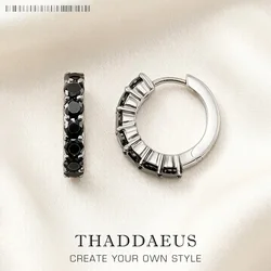 Creole Black CZ Hinged Hoop Earrings Gift In 925 Sterling Silver Europe Style Glam Trendy Fine Jewerly For Women